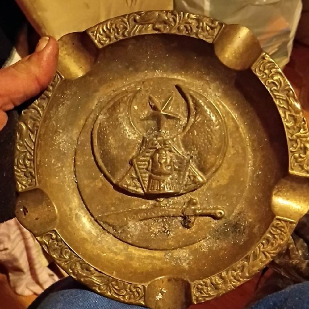 Aladdin Shriners Solid Brass Ashtray Masonic